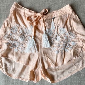 Pink Shorts with White Floral Embroidery